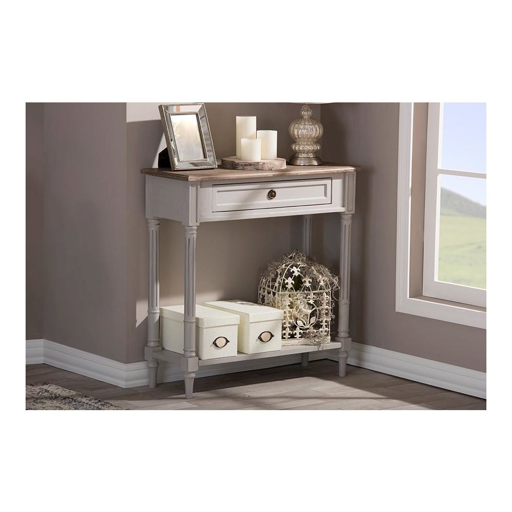 White Wash Distressed Wood and Grey Two-tone 1-drawer Console Table. Picture 3