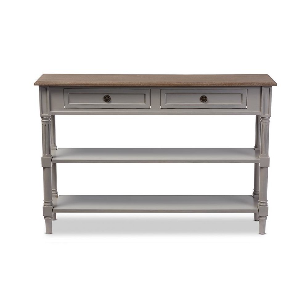 White Wash Distressed Wood and Grey Two-tone 2-drawer Console Table. Picture 4