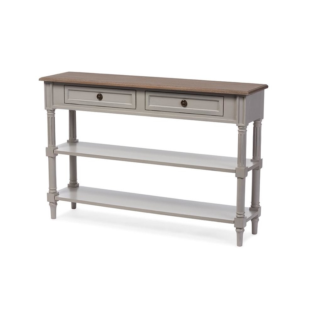 White Wash Distressed Wood and Grey Two-tone 2-drawer Console Table. Picture 1