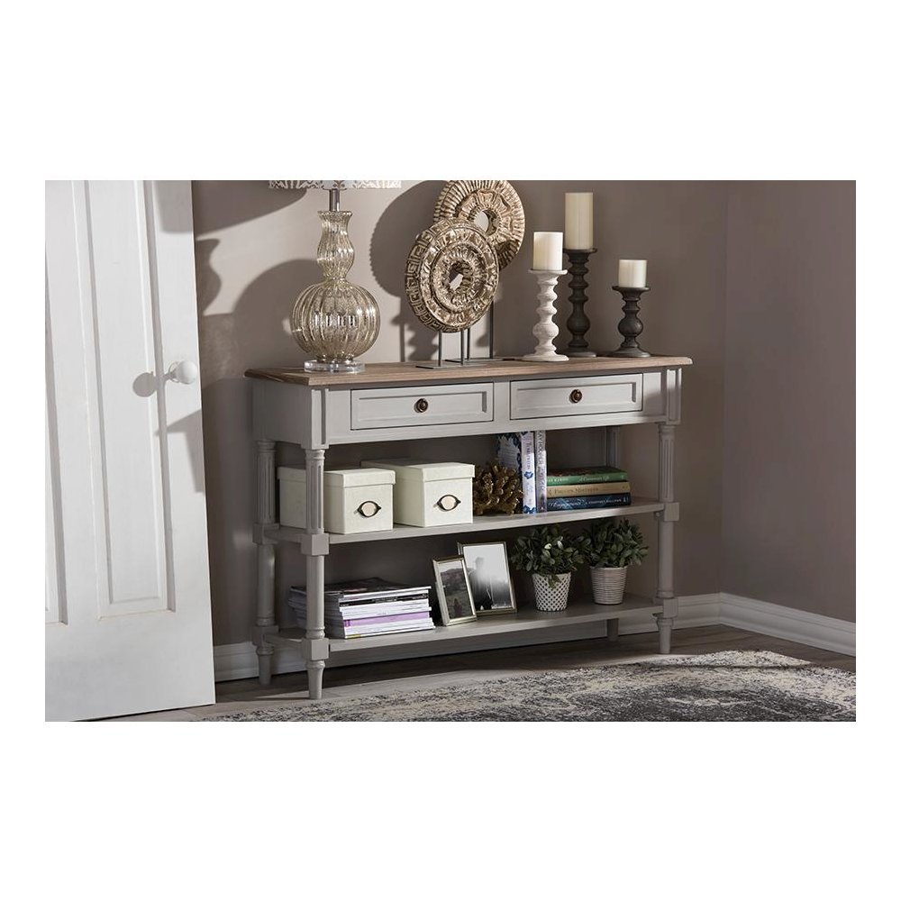 White Wash Distressed Wood and Grey Two-tone 2-drawer Console Table. Picture 3