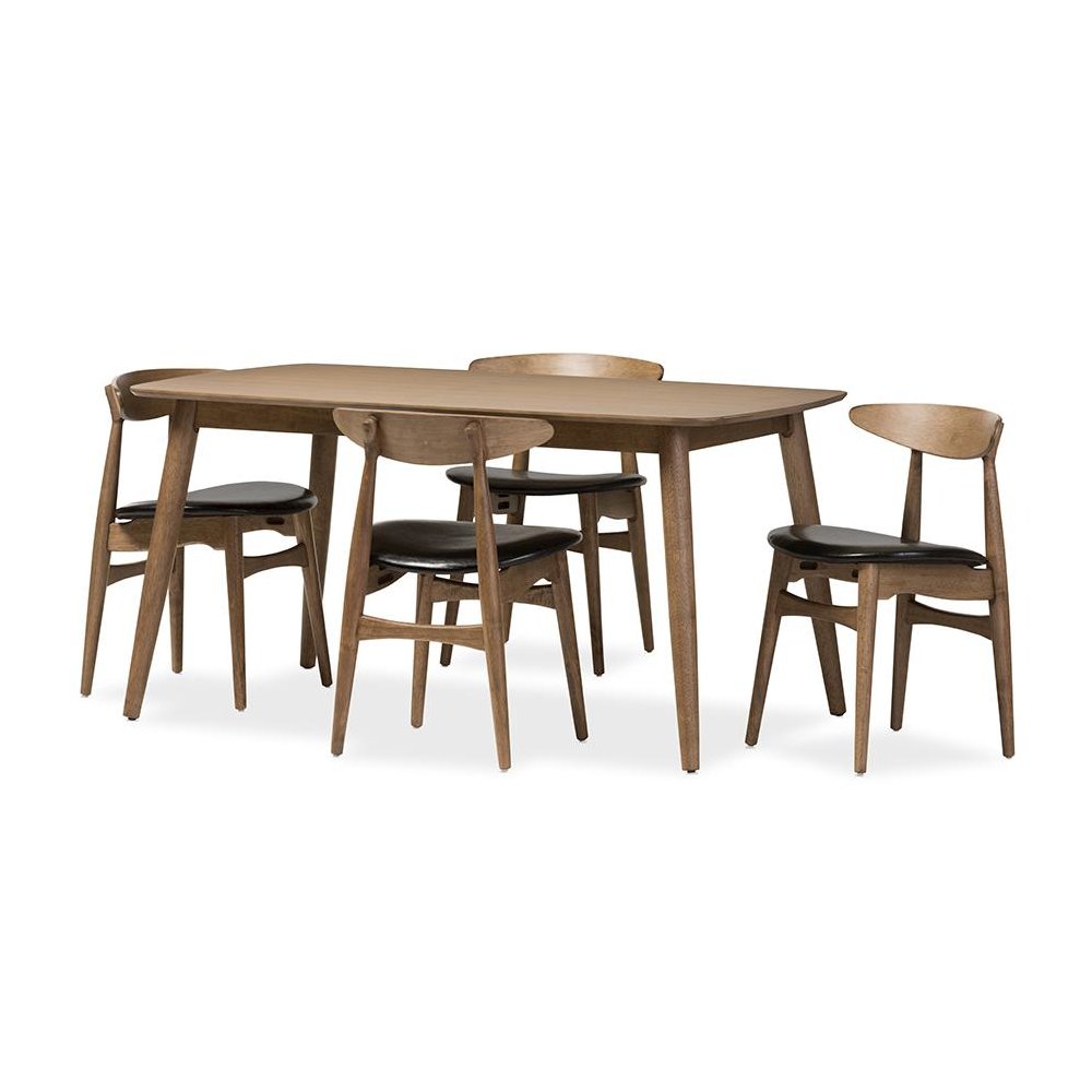 Leather and "Oak" Light Brown Finishing Wood 5-Peice Dining Set. Picture 1