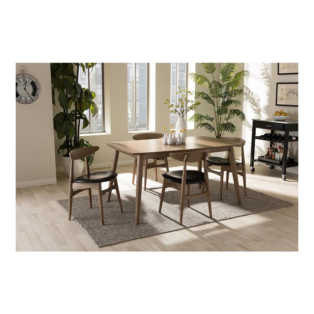 Leather and "Oak" Light Brown Finishing Wood 5-Peice Dining Set. Picture 6