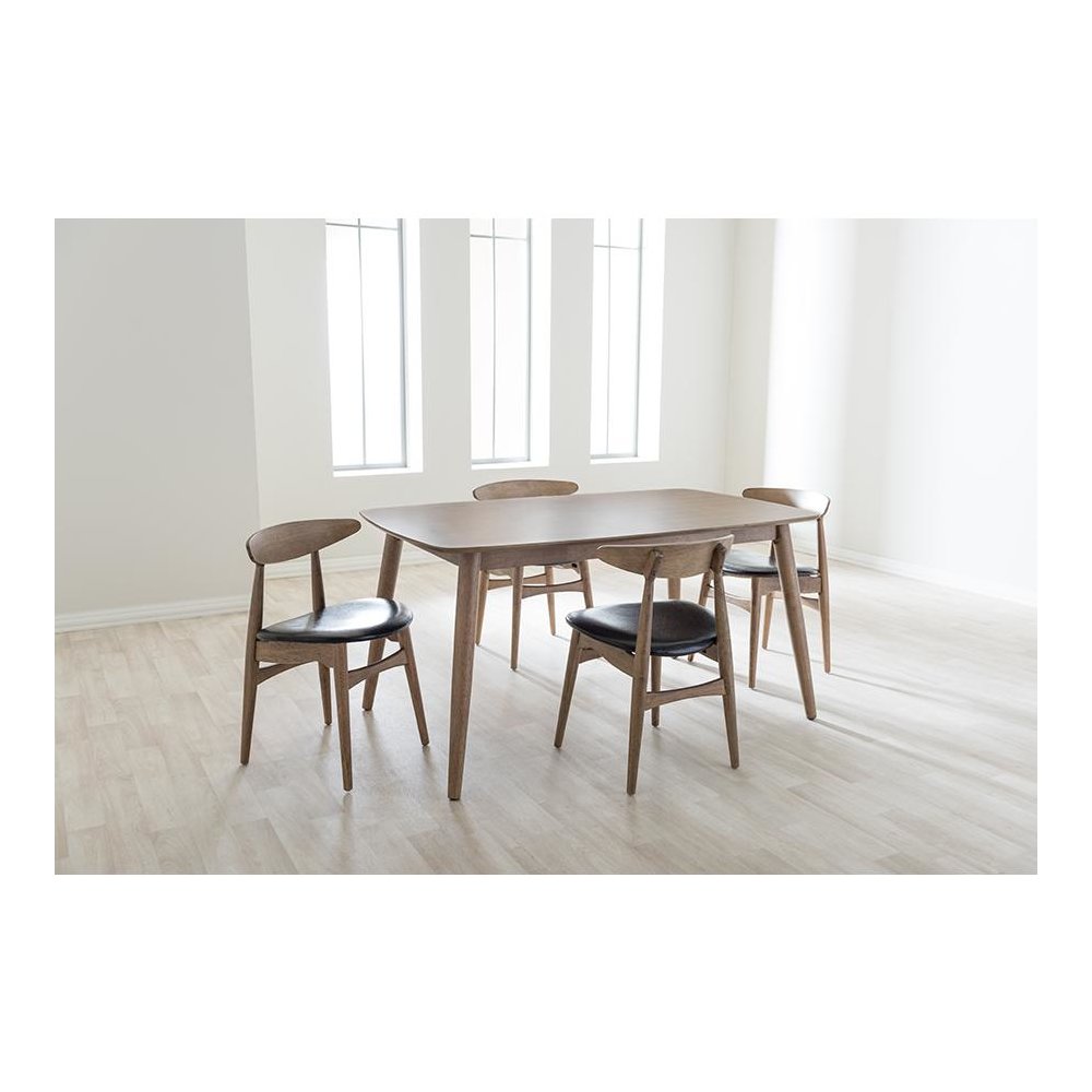 Leather and "Oak" Light Brown Finishing Wood 5-Peice Dining Set. Picture 7