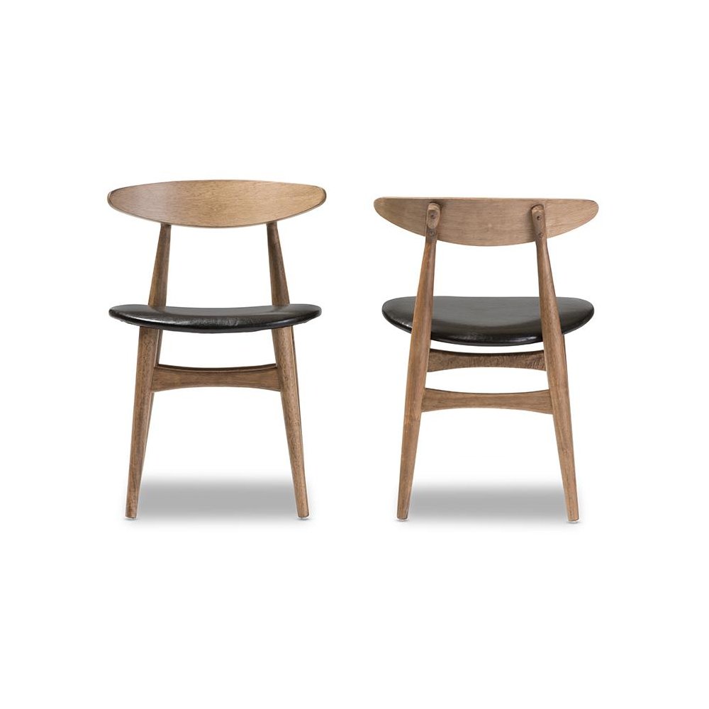 Leather and "Oak" Light Brown Finishing Wood Dining Chair. Picture 2