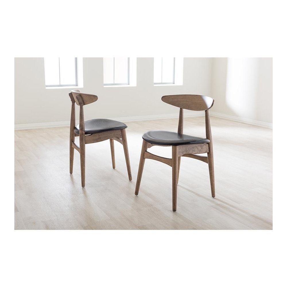 Leather and "Oak" Light Brown Finishing Wood Dining Chair. Picture 5