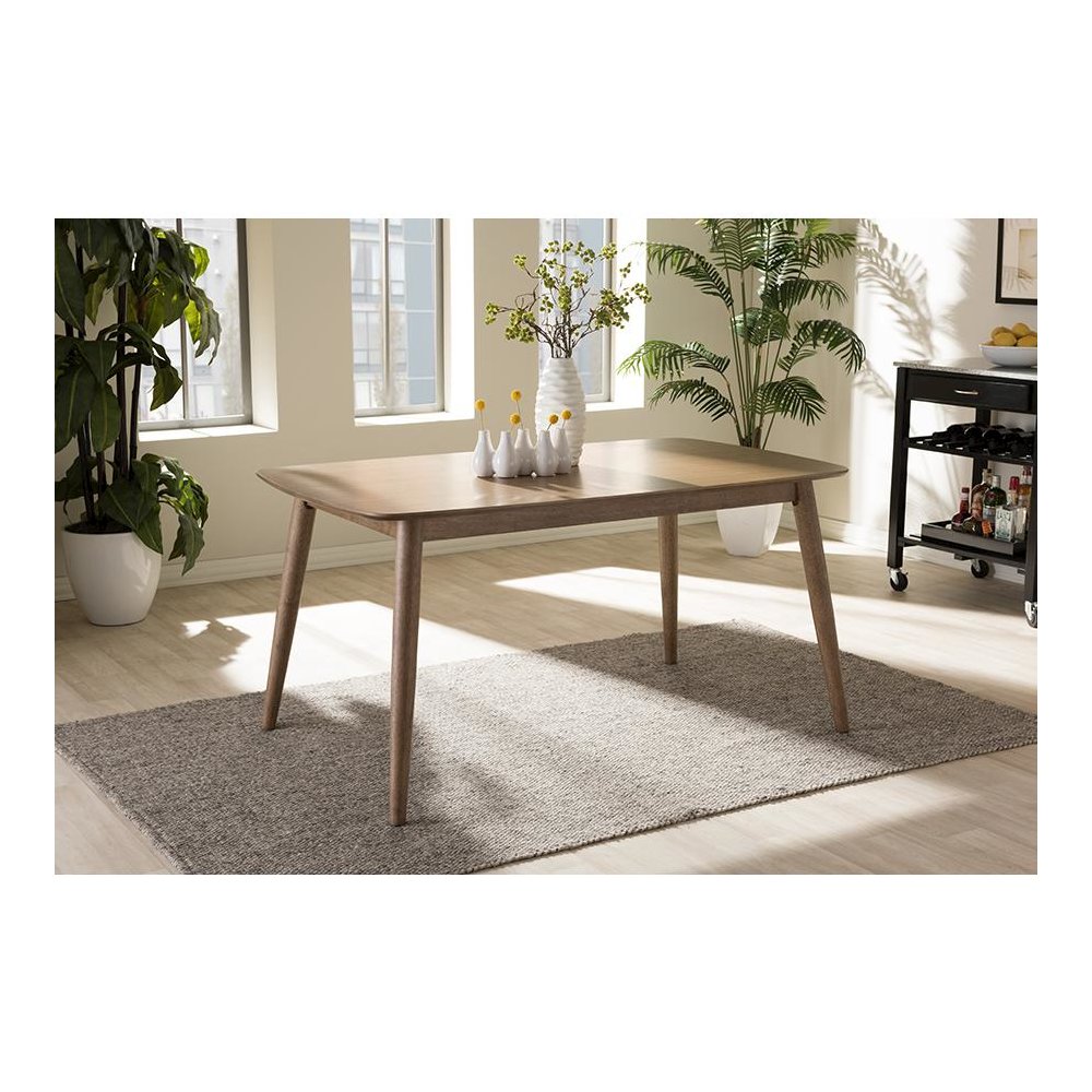 Edna Mid-Century Modern French "Oak" Light Brown Finishing Wood Dining Table. Picture 5