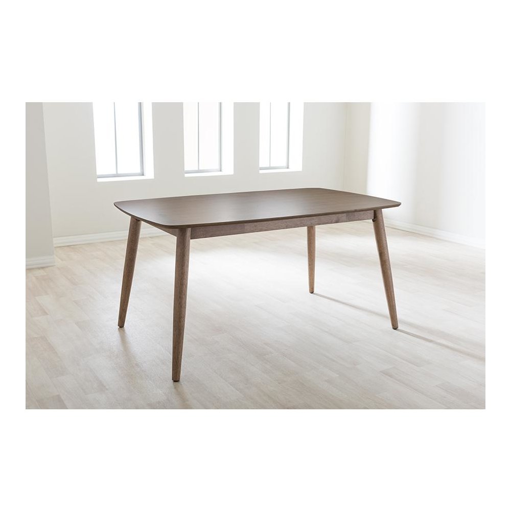 Edna Mid-Century Modern French "Oak" Light Brown Finishing Wood Dining Table. Picture 6