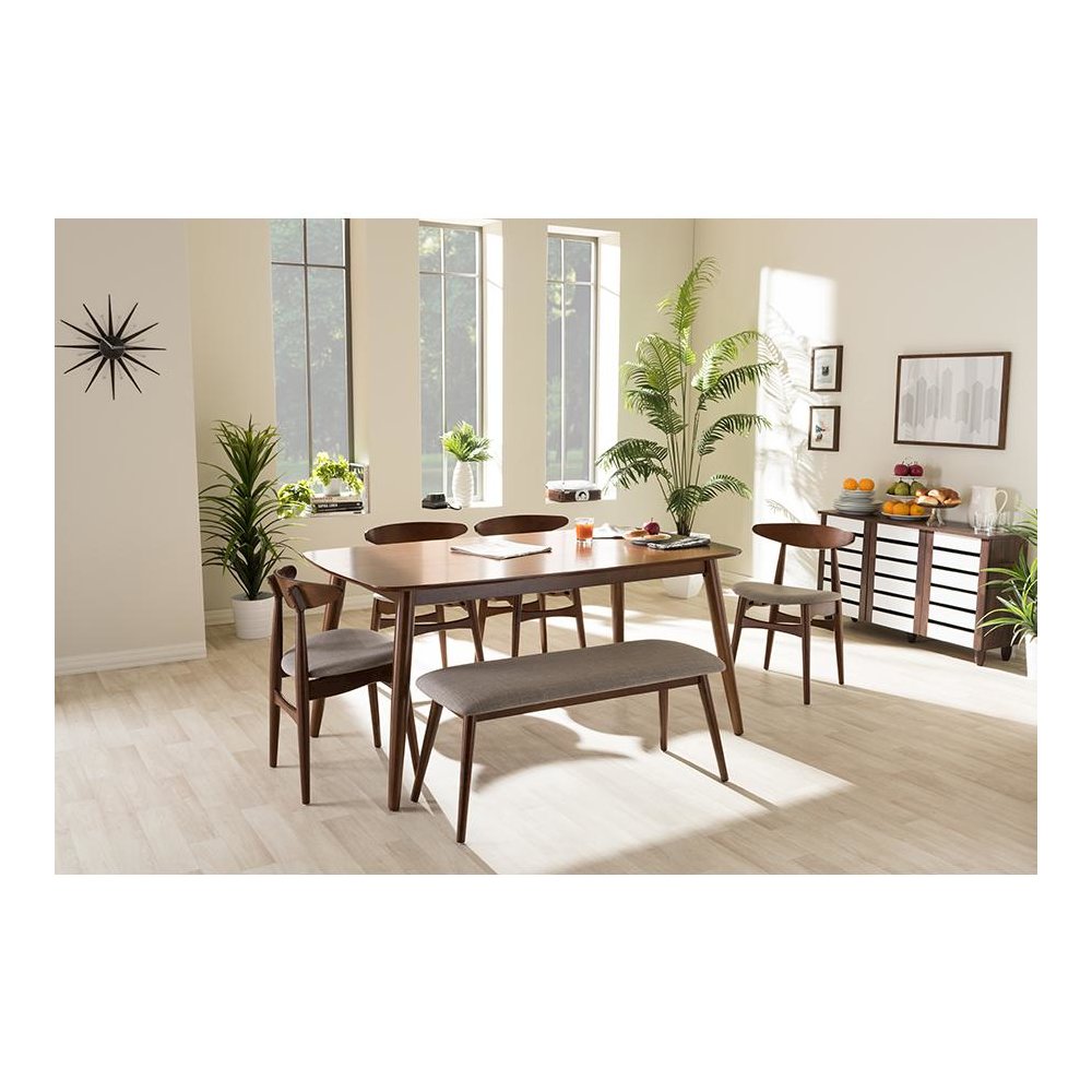 Light Grey Fabric and "Oak" Medium Brown Finishing Wood 6-Piece Dining Set. Picture 8