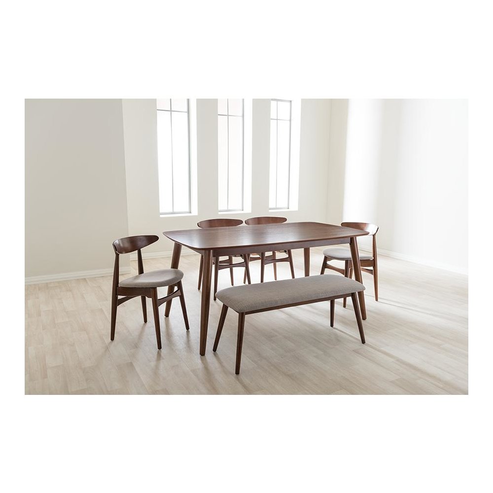 Light Grey Fabric and "Oak" Medium Brown Finishing Wood 6-Piece Dining Set. Picture 9