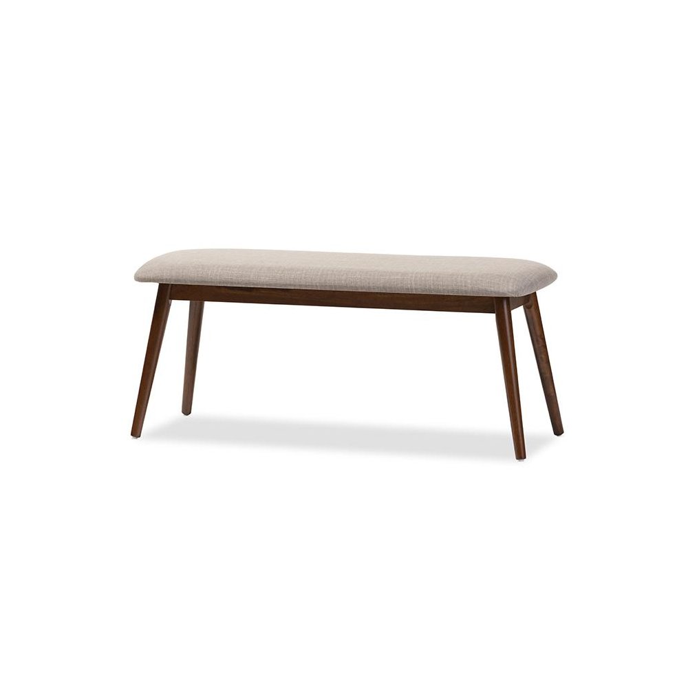 Modern Light Grey Fabric and "Oak" Medium Brown Finishing Wood Dining Bench. Picture 1
