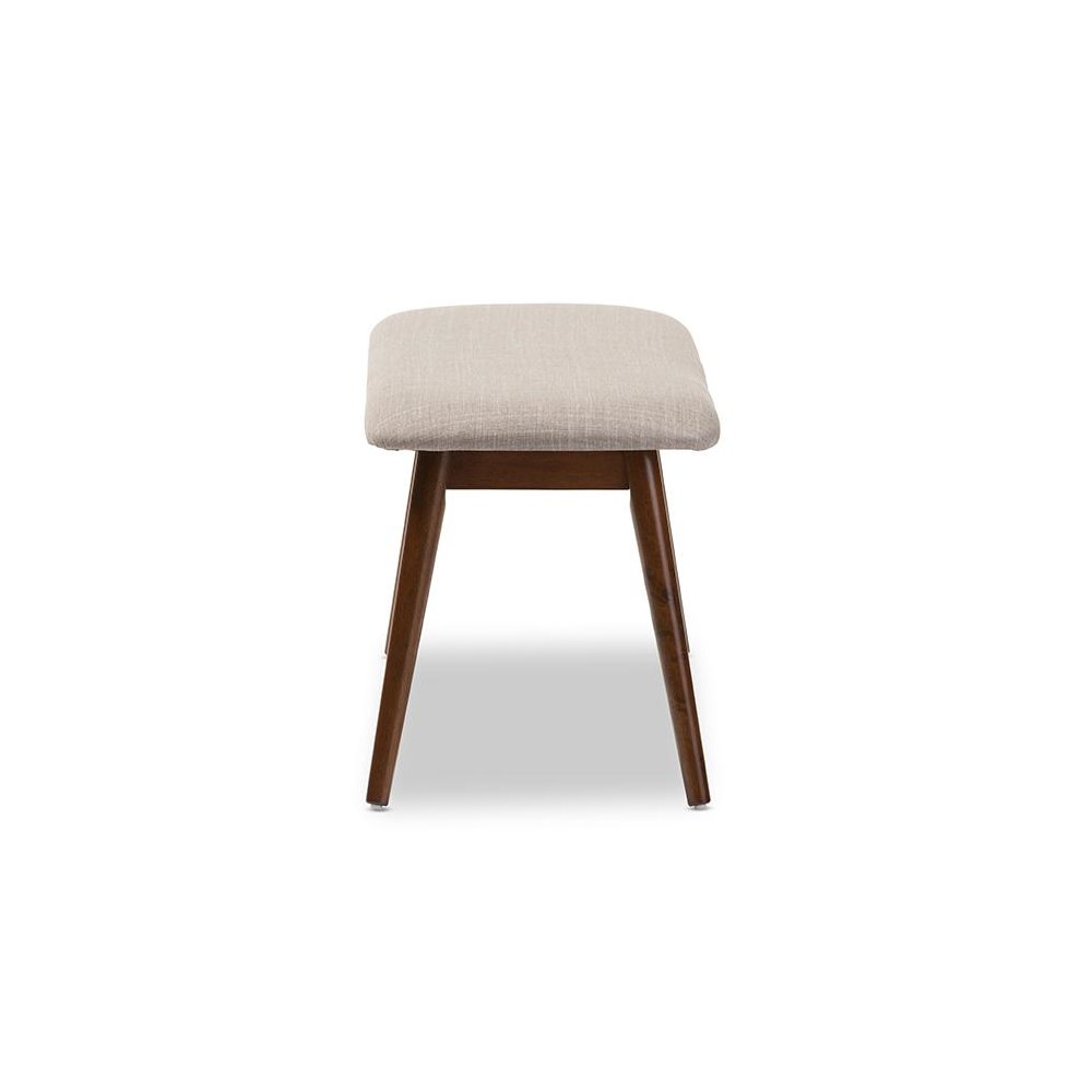 Modern Light Grey Fabric and "Oak" Medium Brown Finishing Wood Dining Bench. Picture 3