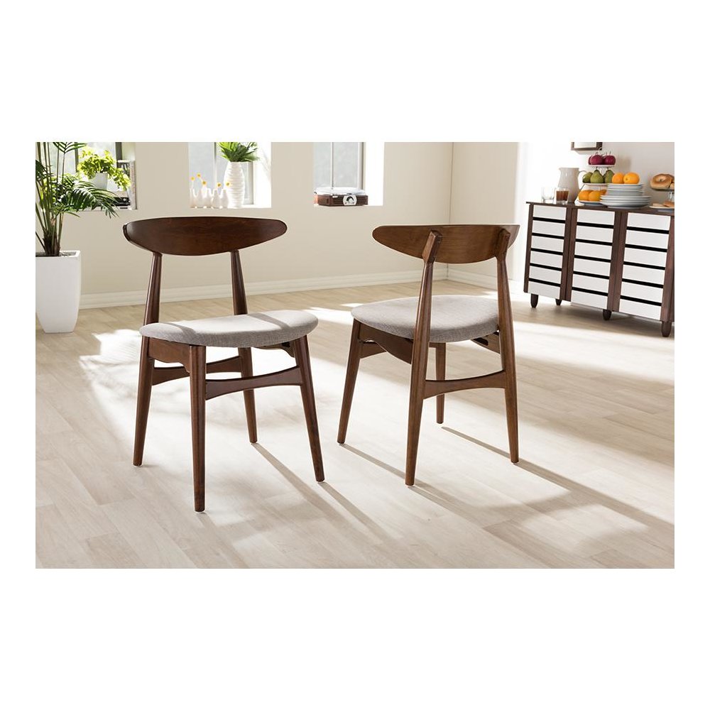 Modern Light Grey Fabric and "Oak" Medium Brown Finishing Wood Dining Chair. Picture 4