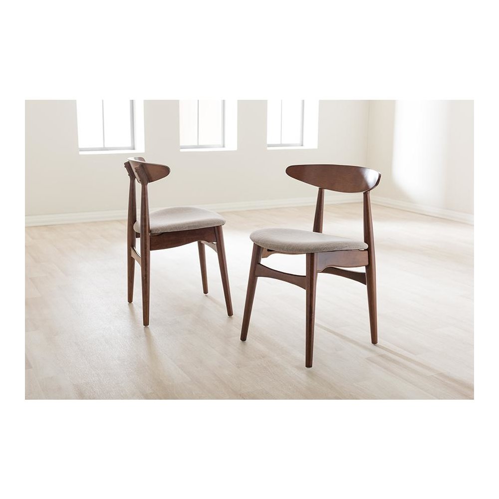 Modern Light Grey Fabric and "Oak" Medium Brown Finishing Wood Dining Chair. Picture 5