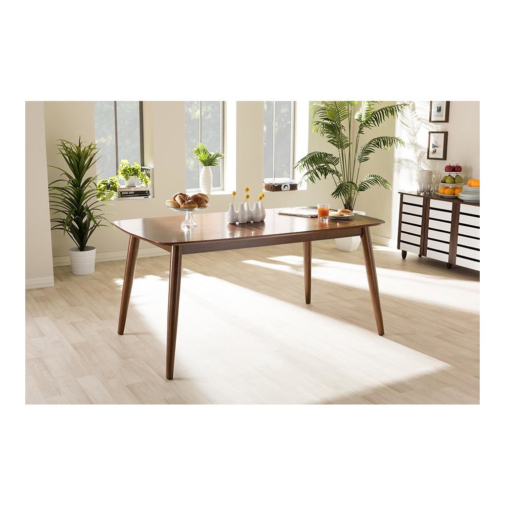 Flora Mid-Century Modern "Oak" Medium Brown Finishing Wood Dining Table. Picture 5