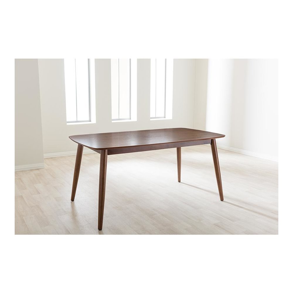 Flora Mid-Century Modern "Oak" Medium Brown Finishing Wood Dining Table. Picture 6