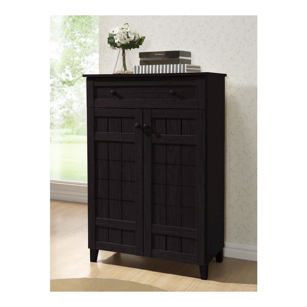 Baxton Studio Glidden Dark Brown Wood Modern Shoe Cabinet (Tall). Picture 2