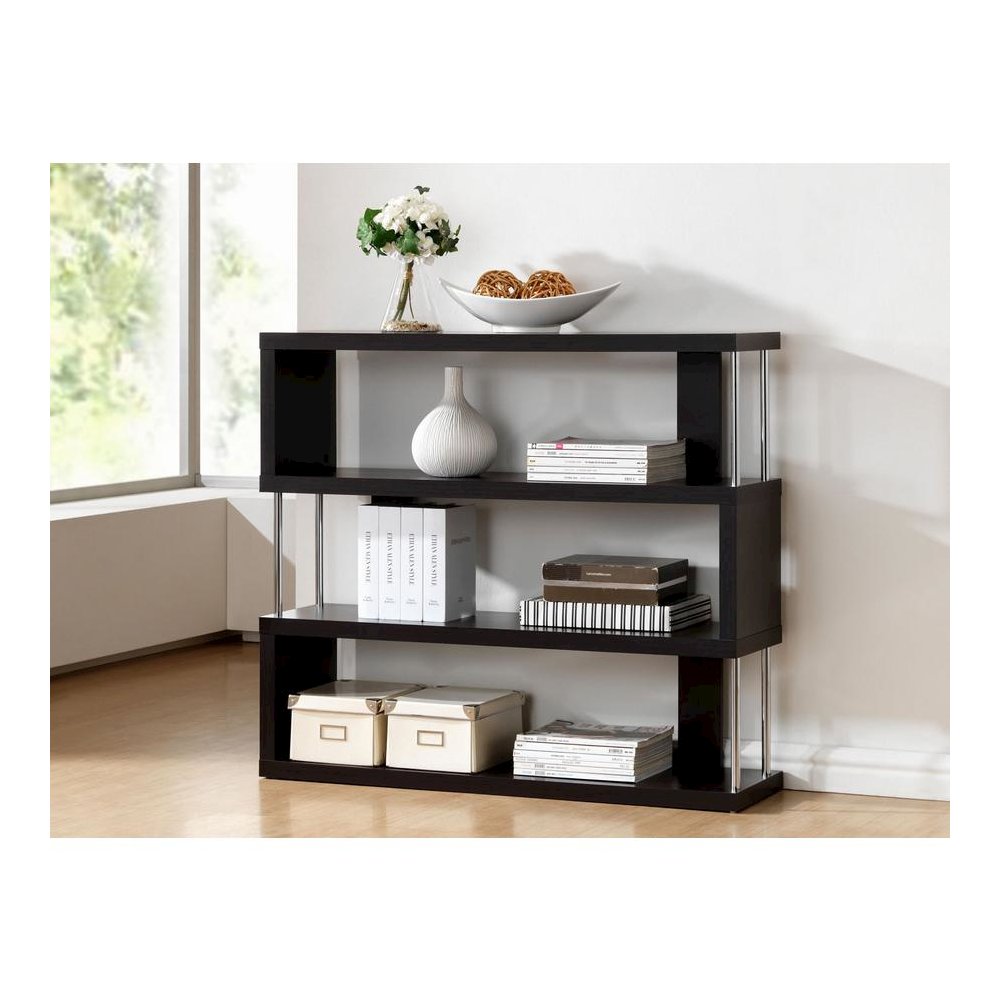Baxton Studio Barnes Dark Brown Three-Shelf Modern Bookcase. Picture 2