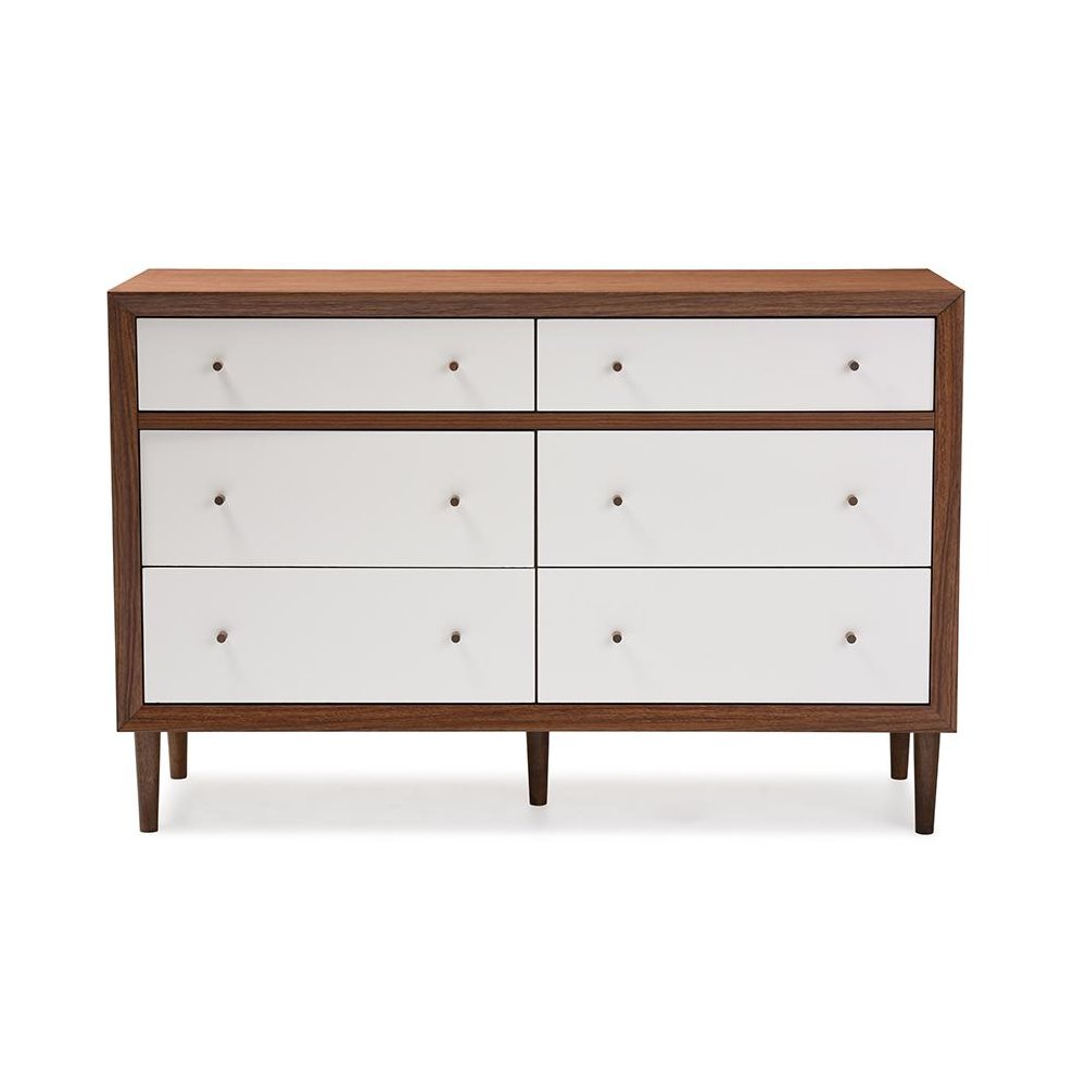 Scandinavian Style White and Walnut Wood 6-drawer Storage Dresser. Picture 5