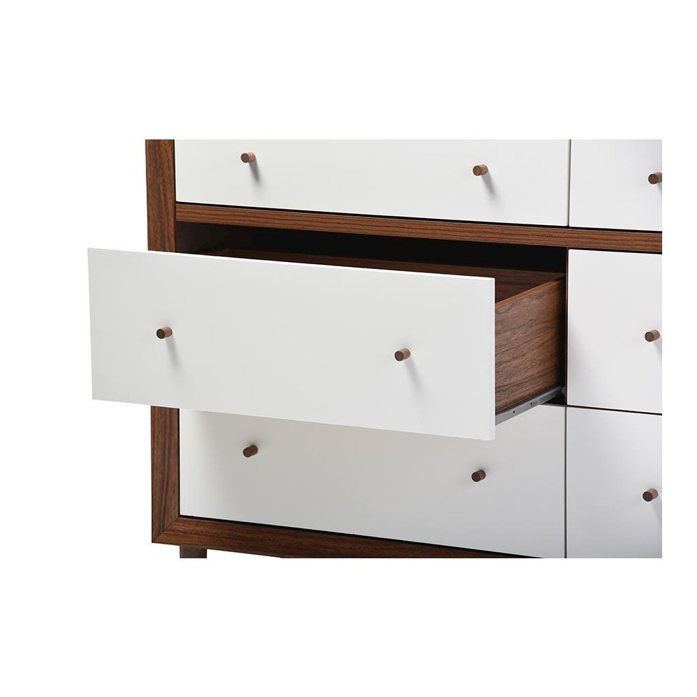 Scandinavian Style White and Walnut Wood 6-drawer Storage Dresser. Picture 2