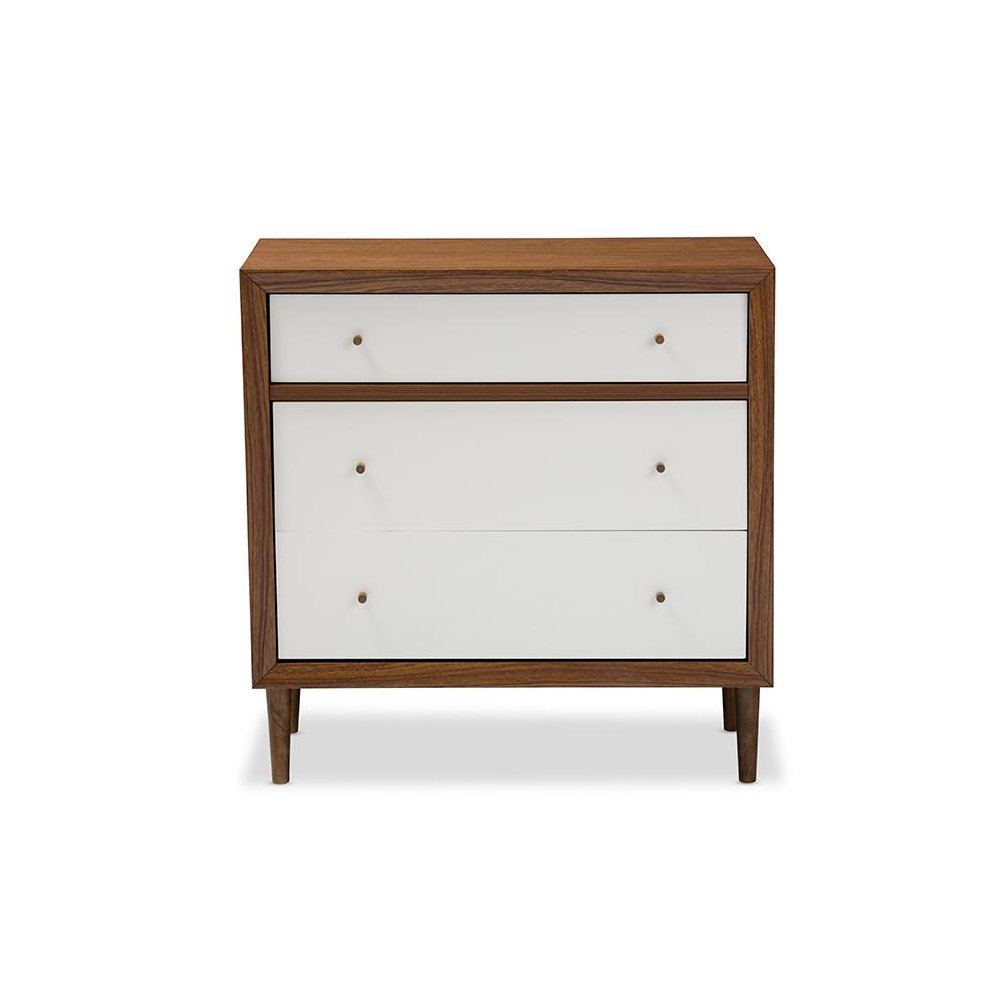 Scandinavian Style White and Walnut Wood 3-drawer Chest. Picture 4