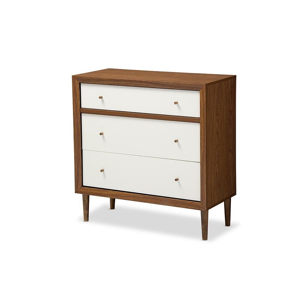 Scandinavian Style White and Walnut Wood 3-drawer Chest. Picture 1