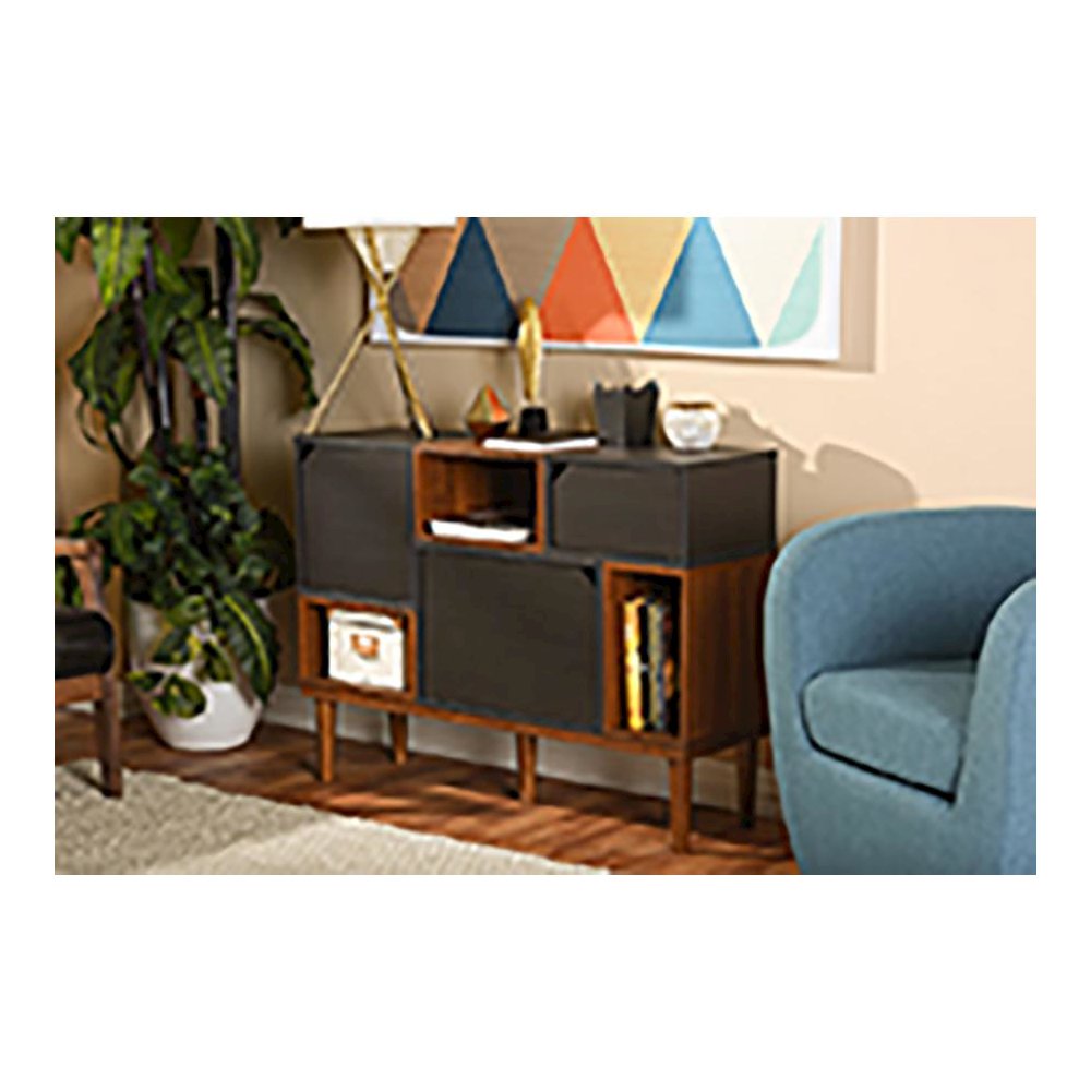 Oak and Espresso Wood Sideboard Storage Cabinet. Picture 4