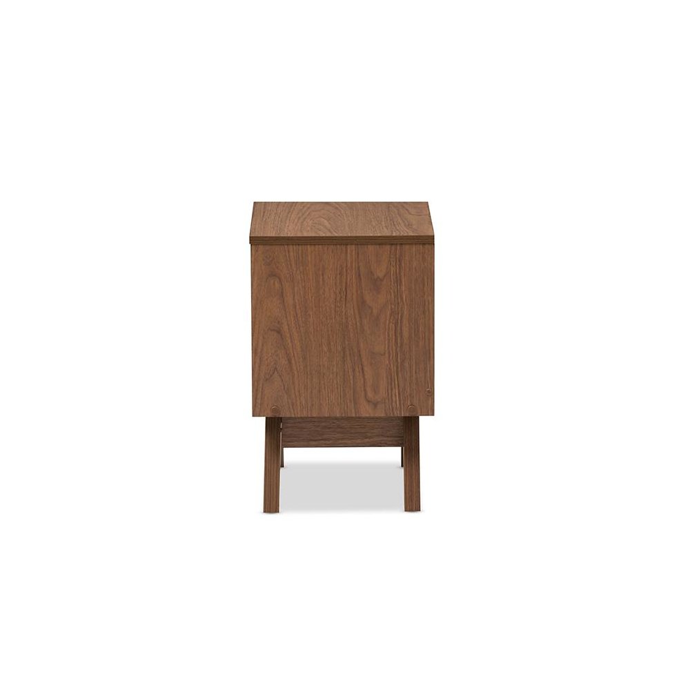Hildon Mid-Century Modern White and Walnut Wood 2-Drawer Storage Nightstand. Picture 4