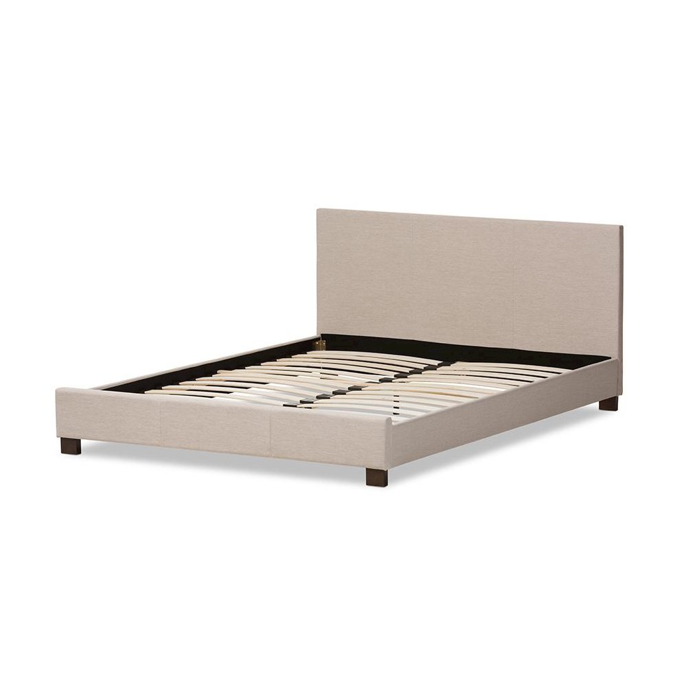 Beige Fabric Upholstered Panel-Stitched Full Size Platform Bed. Picture 3