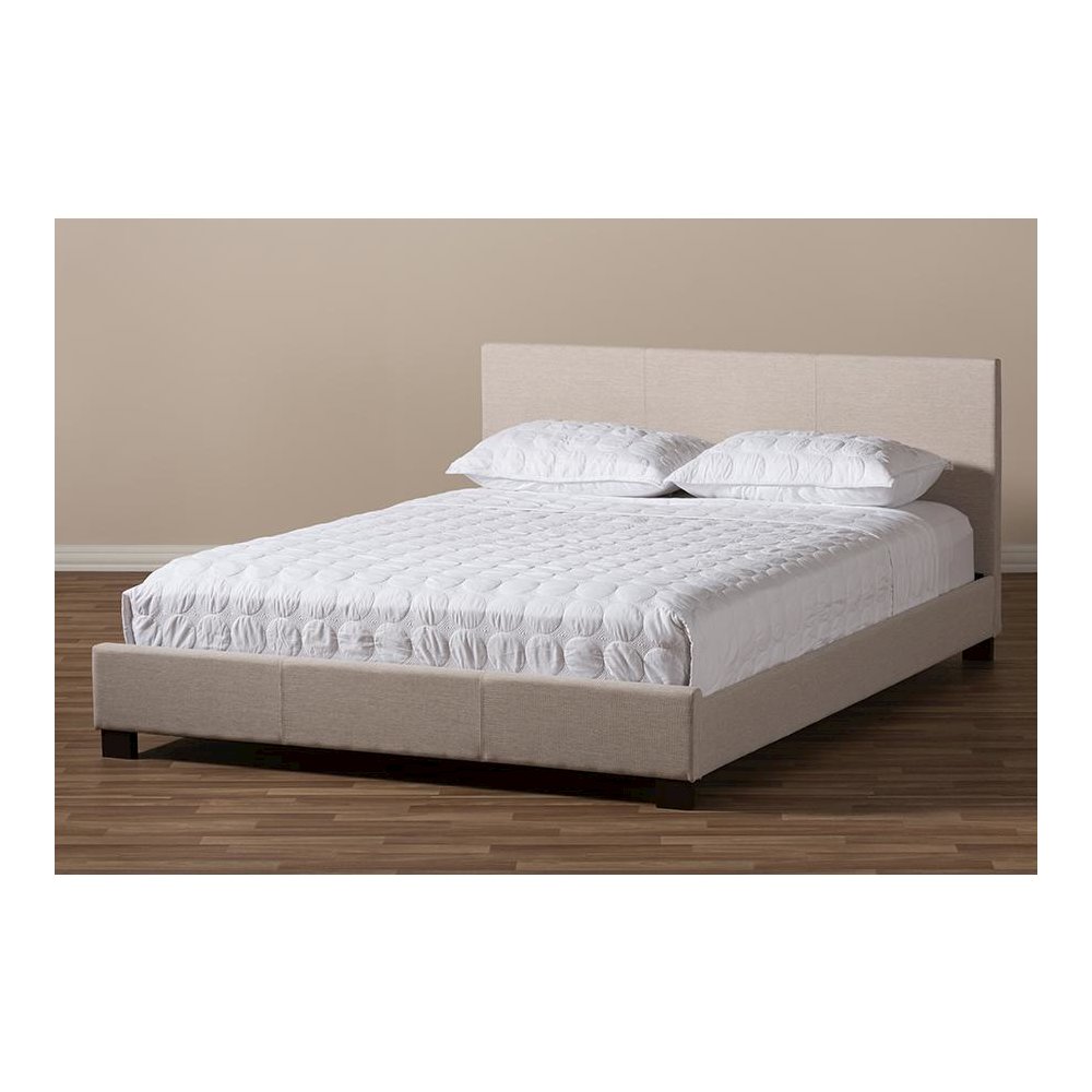 Beige Fabric Upholstered Panel-Stitched Full Size Platform Bed. Picture 6