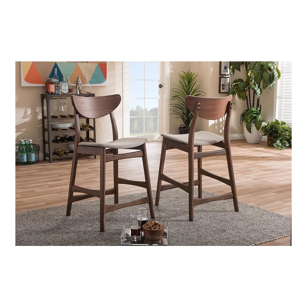 Fabric Upholstered Walnut Wood Finishing 24-Inches Counter Stool (Set of 2). Picture 3
