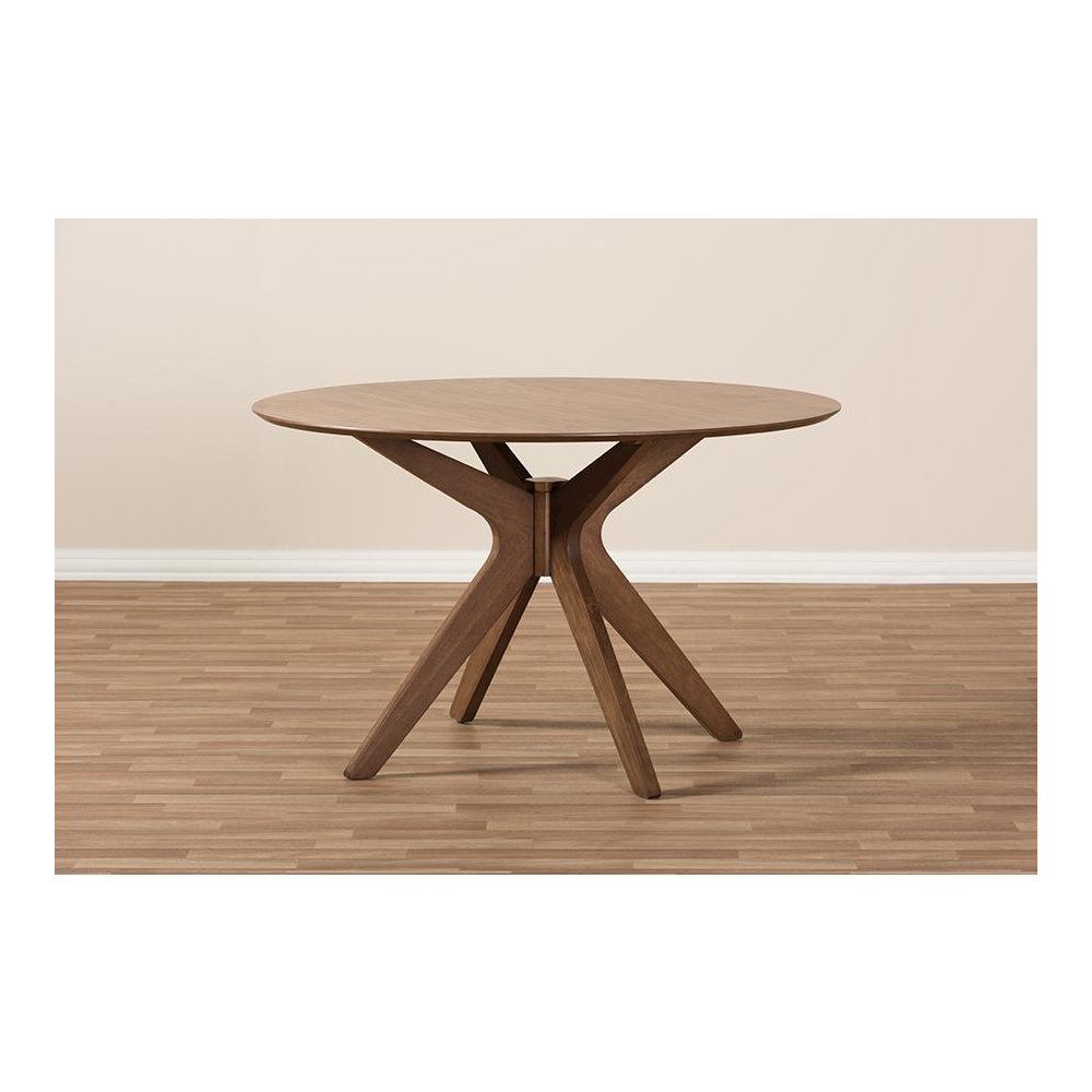 Baxton Studio Monte Mid-Century Modern Walnut Wood 47-Inch Round Dining Table. Picture 6