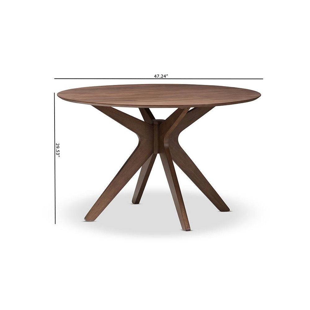 Baxton Studio Monte Mid-Century Modern Walnut Wood 47-Inch Round Dining Table. Picture 7