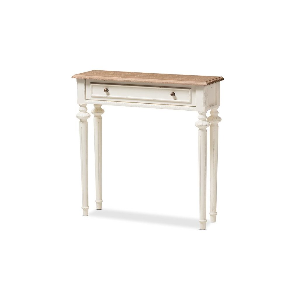 Weathered Oak and White Wash Distressed Finish Wood Two-Tone Console Table. Picture 1