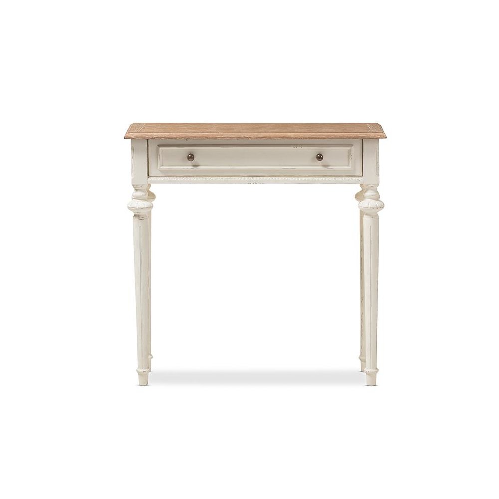 Weathered Oak and White Wash Distressed Finish Wood Two-Tone Console Table. Picture 2