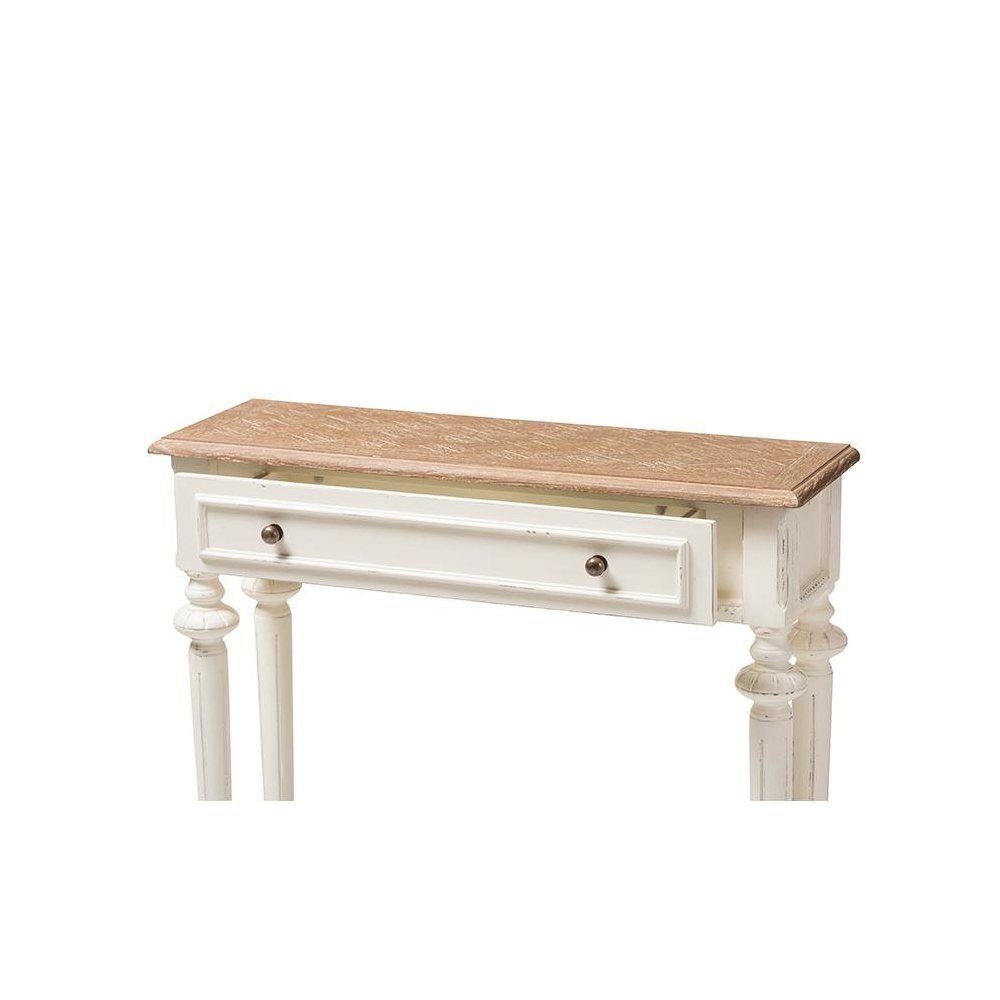 Weathered Oak and White Wash Distressed Finish Wood Two-Tone Console Table. Picture 5