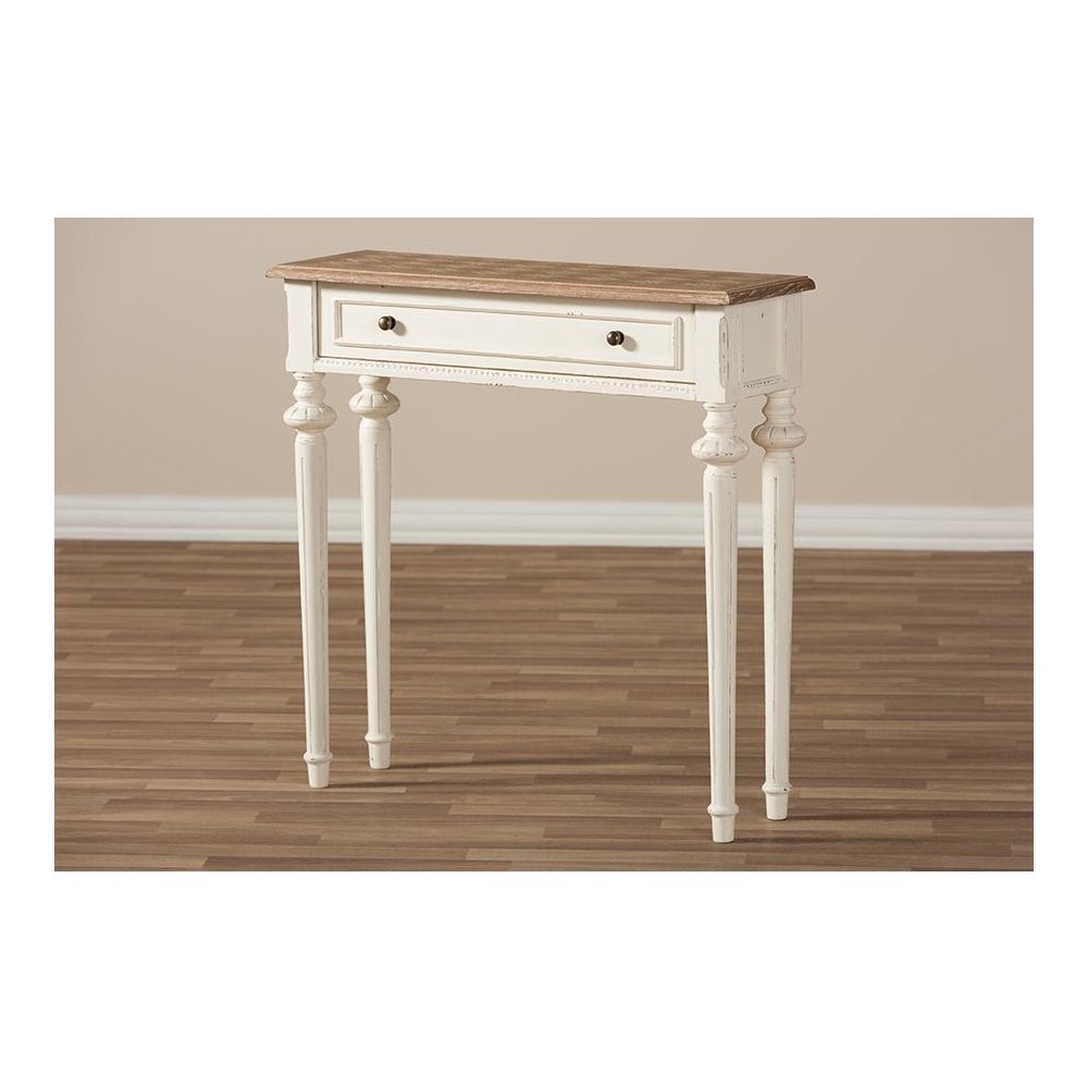 Weathered Oak and White Wash Distressed Finish Wood Two-Tone Console Table. Picture 8
