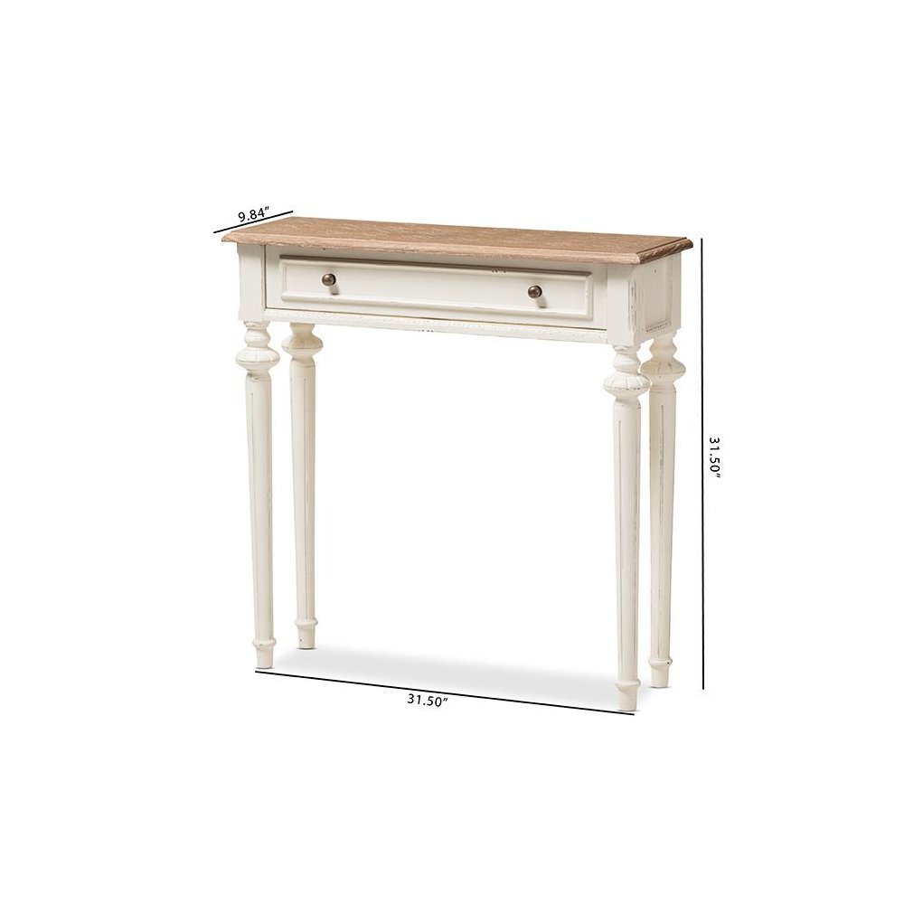 Weathered Oak and White Wash Distressed Finish Wood Two-Tone Console Table. Picture 9