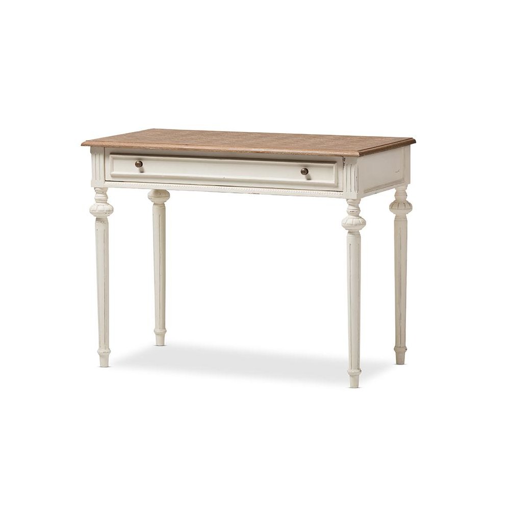 Marquetterie French Provincial Weathered Oak and Whitewash Writing Desk. Picture 1
