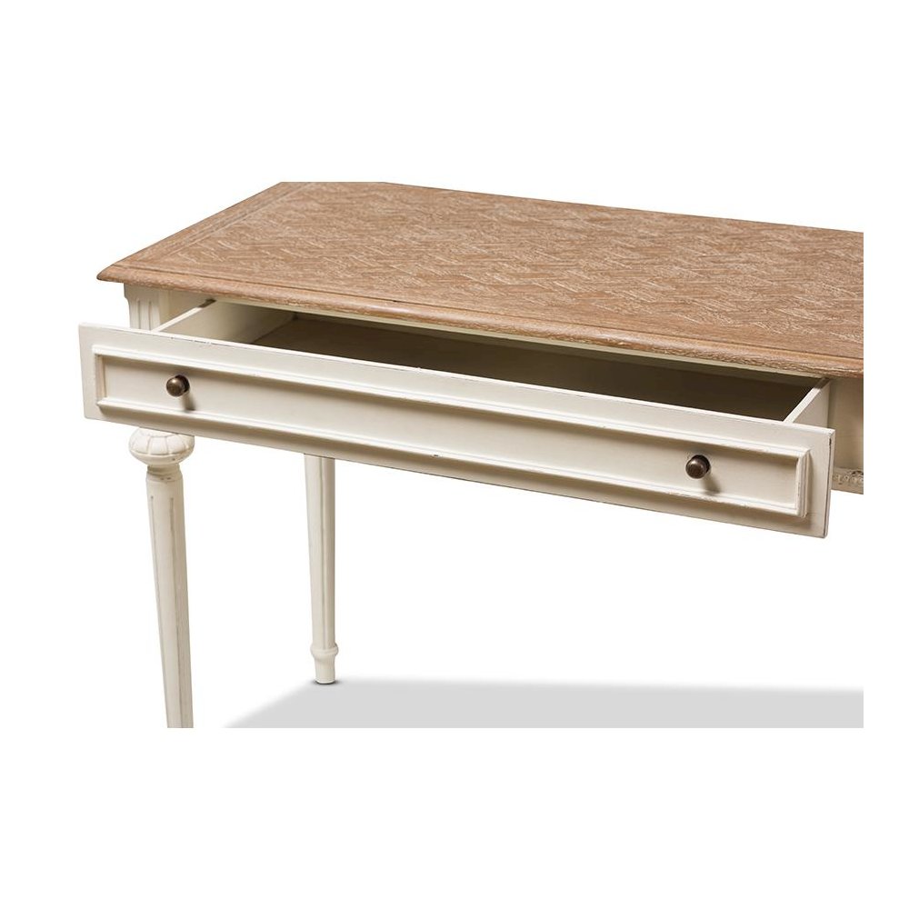 Marquetterie French Provincial Weathered Oak and Whitewash Writing Desk. Picture 5