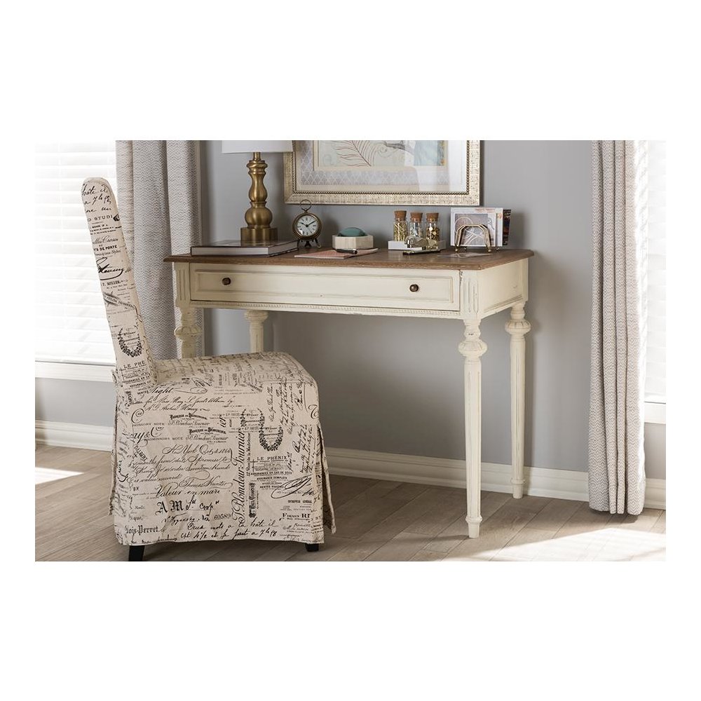 Marquetterie French Provincial Weathered Oak and Whitewash Writing Desk. Picture 7