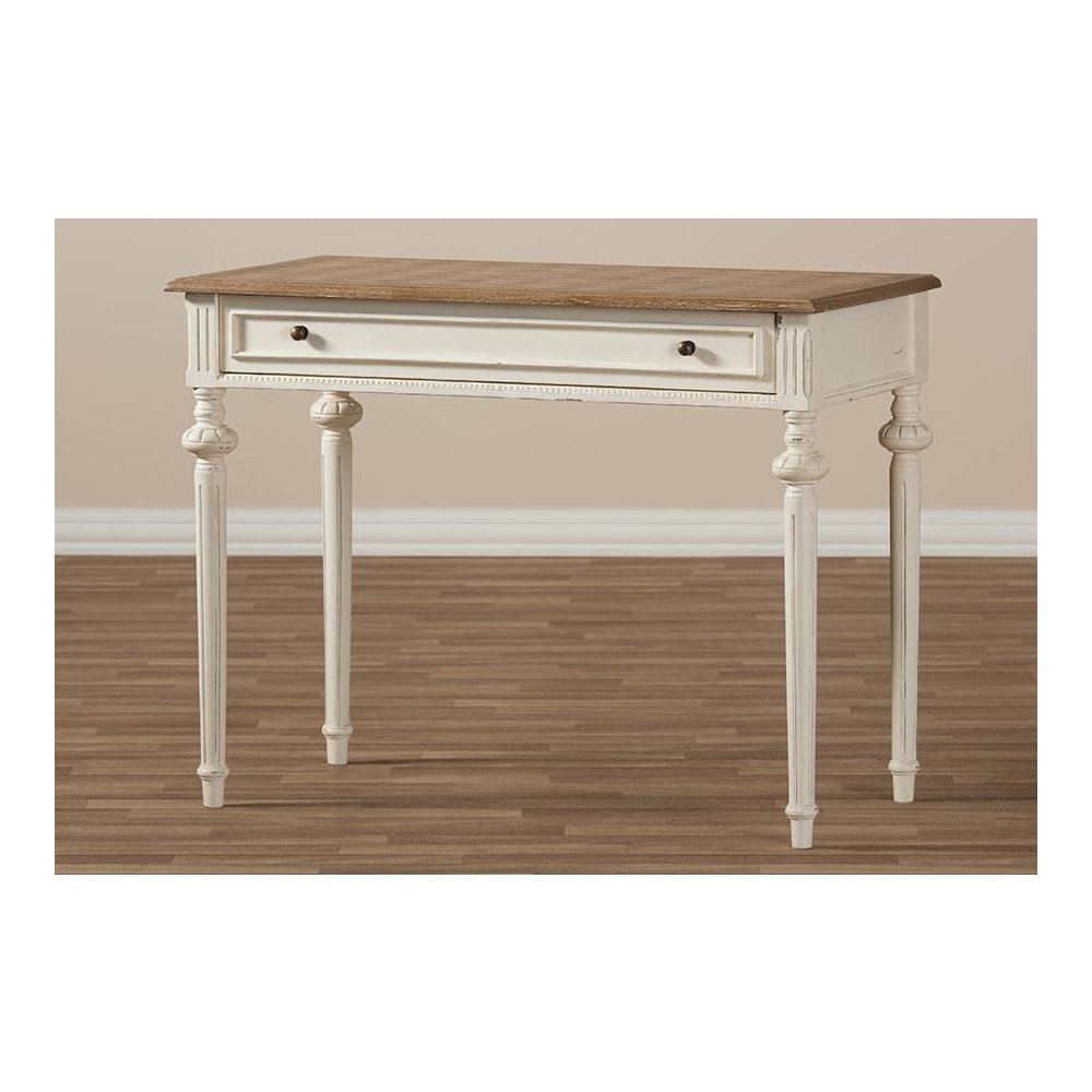 Marquetterie French Provincial Weathered Oak and Whitewash Writing Desk. Picture 8