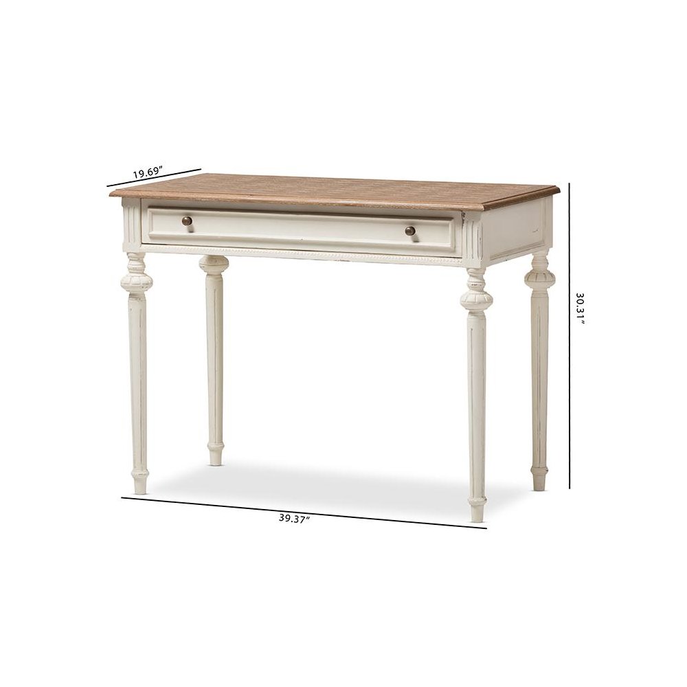 Marquetterie French Provincial Weathered Oak and Whitewash Writing Desk. Picture 9