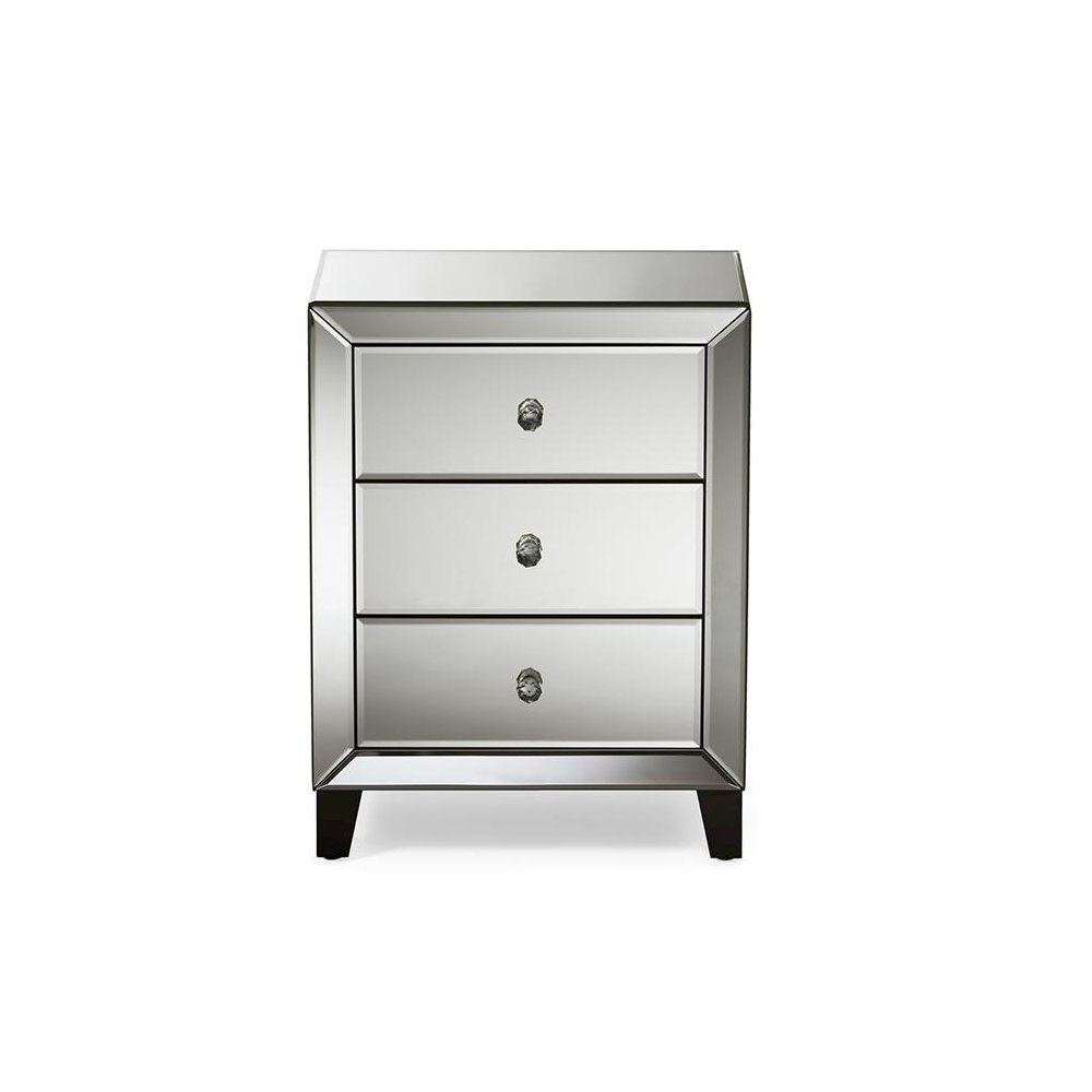 Hollywood Regency Glamour Style Mirrored 3-Drawers End Table. Picture 4