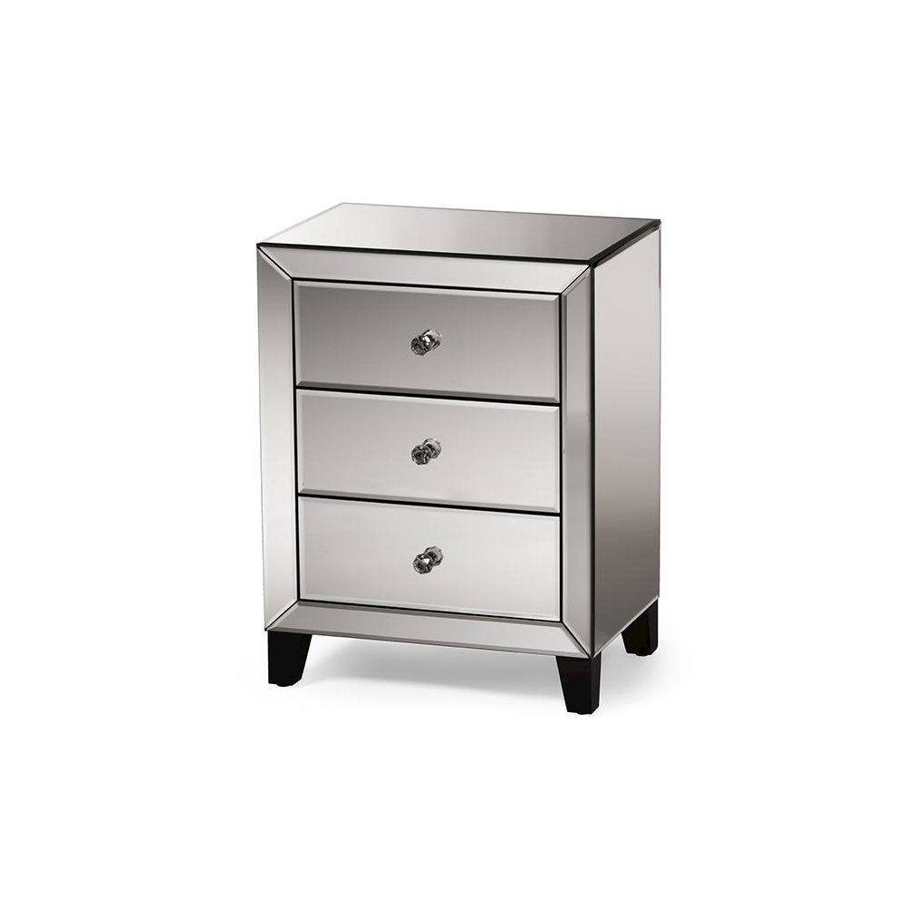 Hollywood Regency Glamour Style Mirrored 3-Drawers End Table. Picture 1