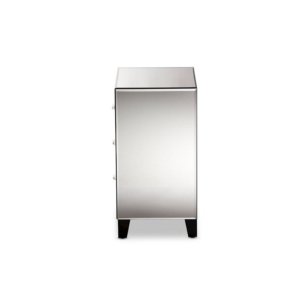 Hollywood Regency Glamour Style Mirrored 3-Drawers End Table. Picture 2
