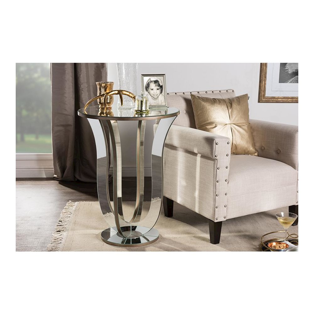 Hollywood Regency Glamour Style Mirrored Accent Side Table. Picture 2