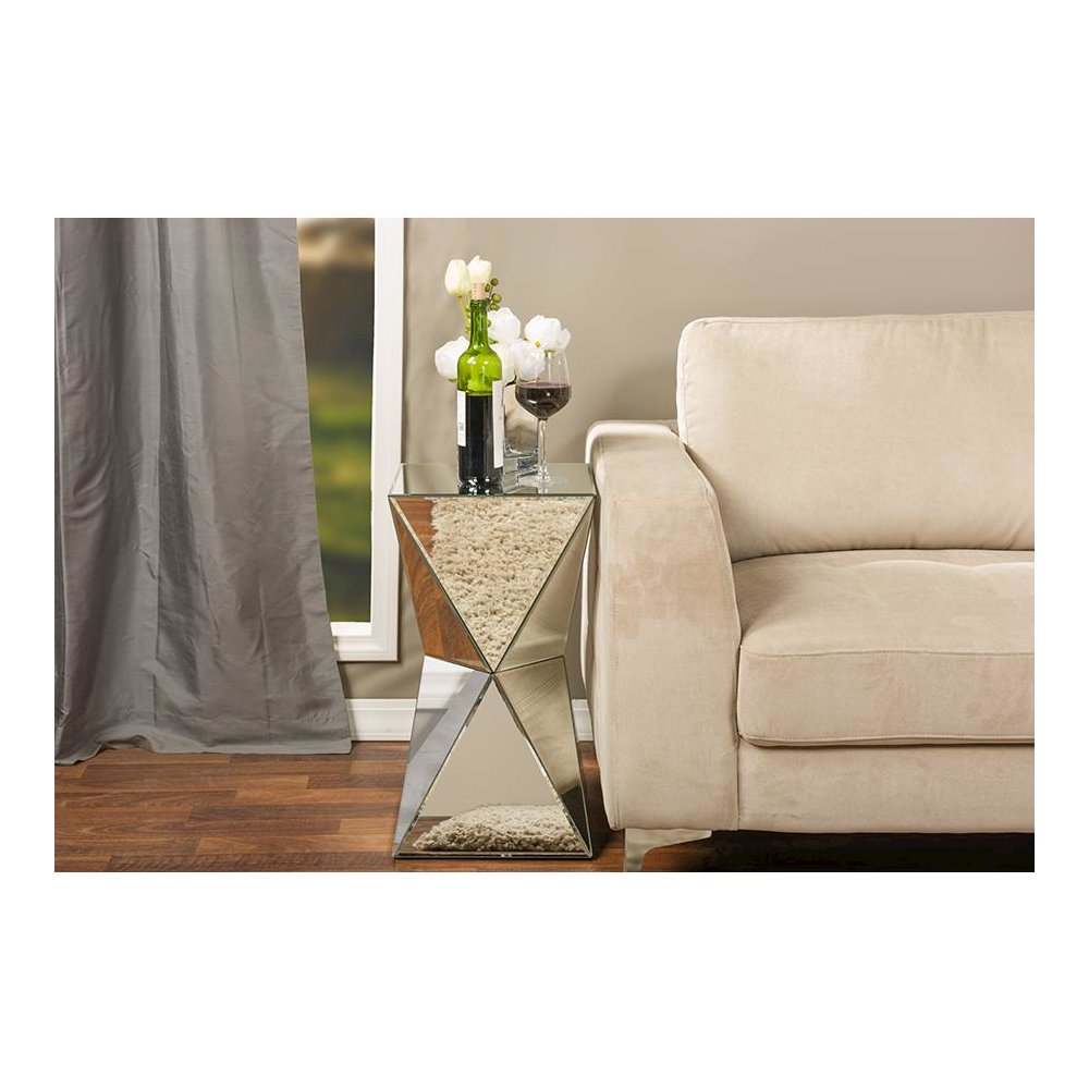 Baxton Studio Rebecca Contemporary Multi-Faceted Mirrored Side Table. Picture 3