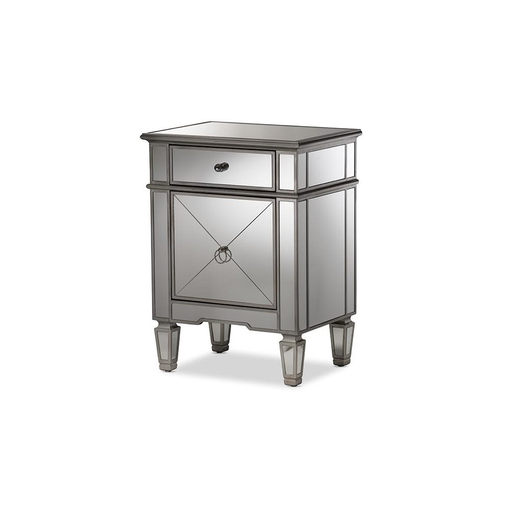 Baxton Studio Claudia Hollywood Regency Glamour Style Mirrored End Table. Picture 1
