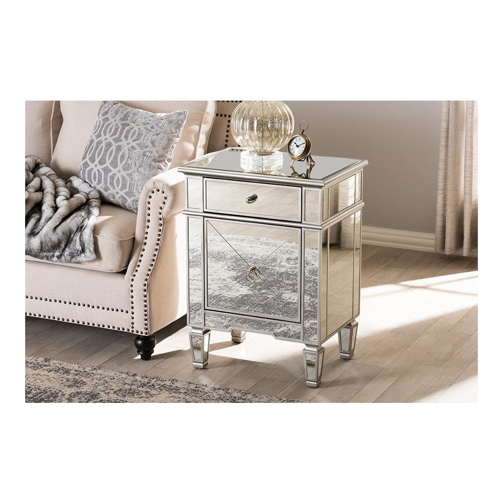 Baxton Studio Claudia Hollywood Regency Glamour Style Mirrored End Table. Picture 5