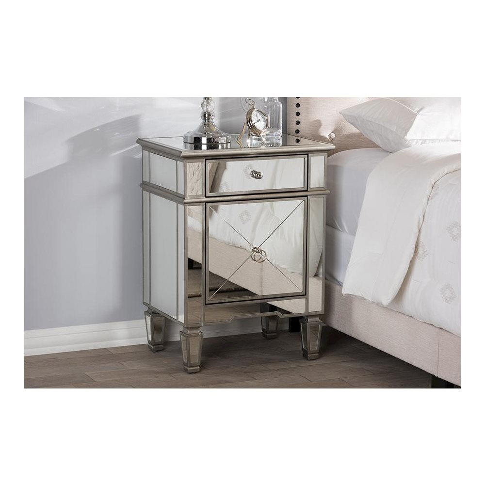 Baxton Studio Claudia Hollywood Regency Glamour Style Mirrored End Table. Picture 6
